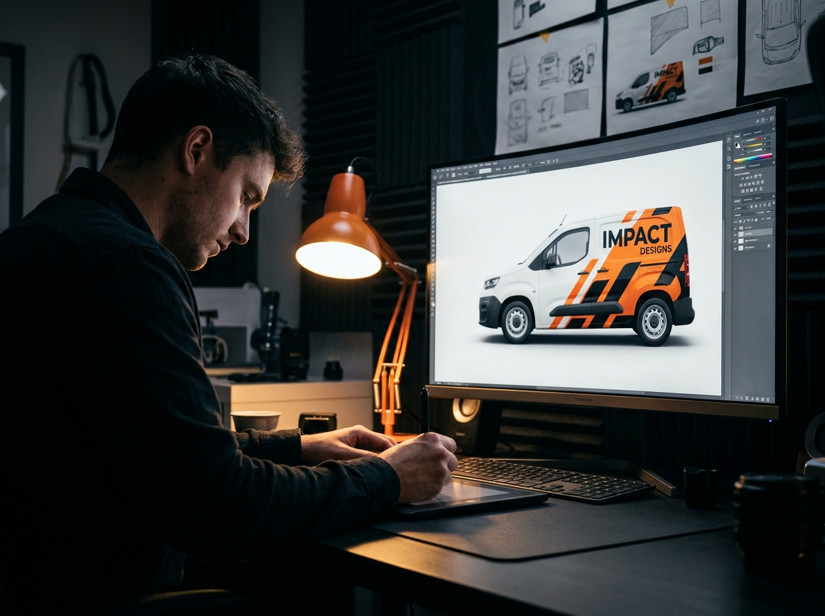 Designer working on a vehicle wrap concept